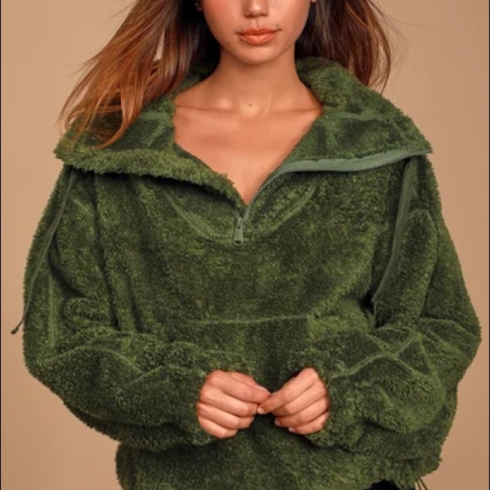 Free people green big sky sherpa pullover sweater
